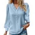 thumbnail image 1 of Blusa de encaje con cuello en V para mujer - Color liso, manga corta, poliéster, camisa elegante y casual para el trabajo o una cita, 1 of 7