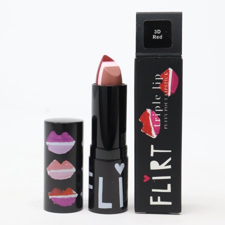 Flirt Triple Lip Puffy Pout Lipstick 3D Red 0.15oz/4.3g New With Box