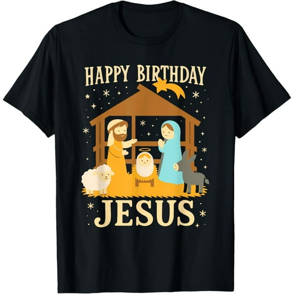 Happy Birthday Jesus Christian Christmas Nativity Scene T-Shirt