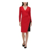 TOMMY HILFIGER Womens Red Long Sleeve Short Sheath Party Dress Petites Size: 4P