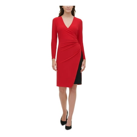 TOMMY HILFIGER Womens Red Long Sleeve Short Sheath Party Dress Petites Size: 4P