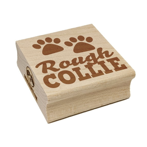 Rough Collie Dog Paw Prints Fun Text Square Rubber Stamp Stamping Scrapbooking Crafting - Medium 1.75in