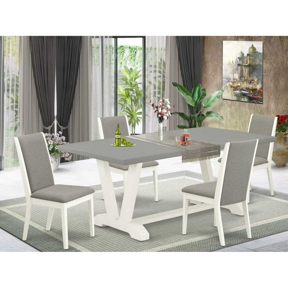 East West Furniture V097LA206-5 5-Piece Gorgeous Dining Room Table Set a Good Cement Color Dining Room Table Top and 4 Awesome Linen Fabric Dining Room Chairs with Stylish Chair Back, Linen White...