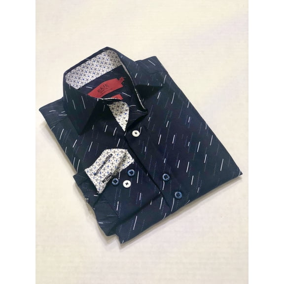 Elie Balleh Navy Digital Rain Boy's Dress Casual Button Down Shirt