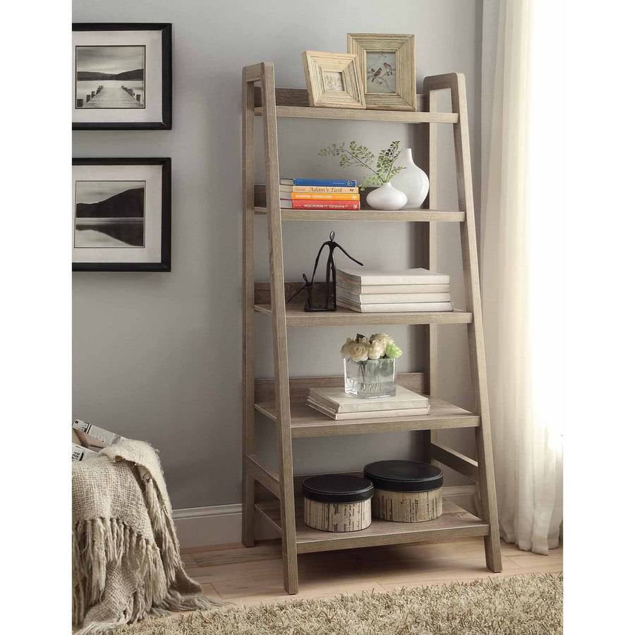 Linon Tracey Ladder Bookcase Grey 5 Shelves Walmart Com