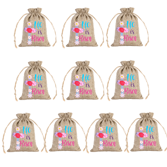 FastXmas 10PC Easter Cute Bunny Gift Bags with Drawstring Design, Spring Rabbit Pattern Fabric Gift Pouches Party Favors for Boys Girls Party Supplies Candy Treat Snacks (3.9*5.9 Inch)