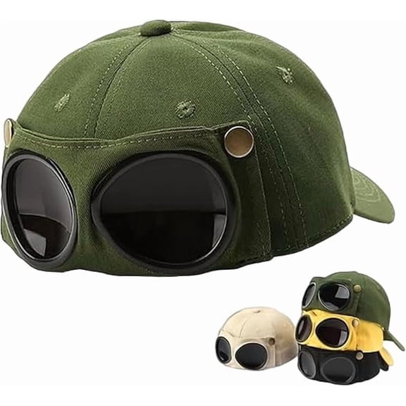 Aviator Style Baseball Cap with Integrated Goggles,Vintage Goggles Hat Retro Aviator Baseball Cap,Adjustable Unisex Fit,Lightweight Design For Cosplay,Festivals,Outdoor Wear And Daily Fashion(Green)