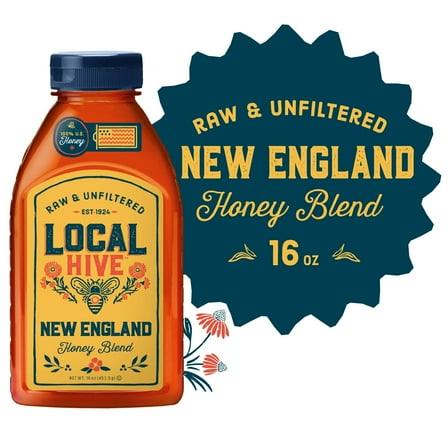 Local Hive, Raw & Unfiltered, 100% U.S. New England Honey Blend, 16 oz Bottle