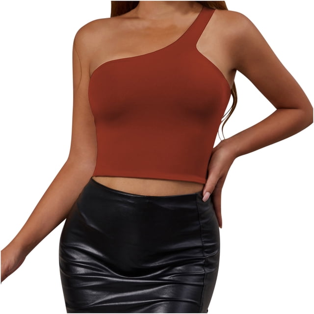 Dealovy Womens Tank Tops Sleeveless Ribbed Knit Solid Color Slim Fitted 1 Shoulder Crop Going out Tops