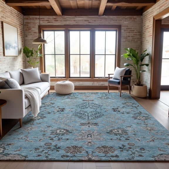 Addison Rugs Mayfield Premium Machine Washable Transitional Floral Sky Rectangle Rug, 10' x 14'