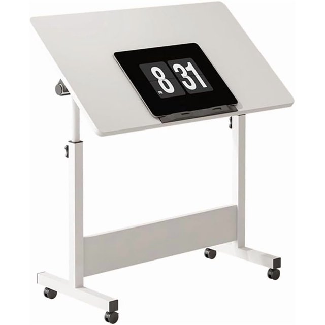 OUYAWEI Standing Height Adjustable Computer Desk with Wheels Mobile Computer Table Sit Stand Up for Work Office,Ergonomic Rising Computer Table,white