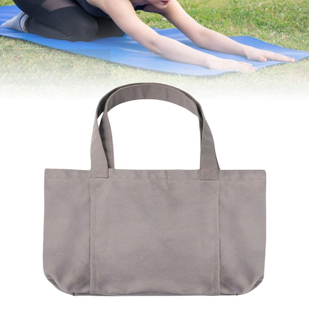 Canvas Tote Bag with Yoga Mat Carrier Pocket Shoulder Bag for Office,  Workout, Gray 