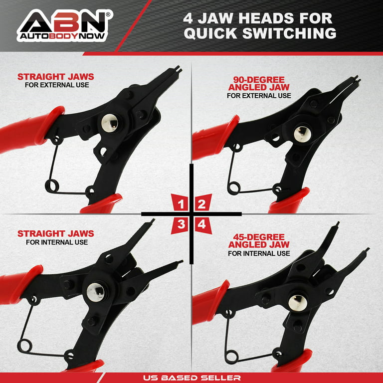 ABN  Snap Ring Pliers Set – 5 Pc Interchangeable Jaw Head C Clip Pliers Set  