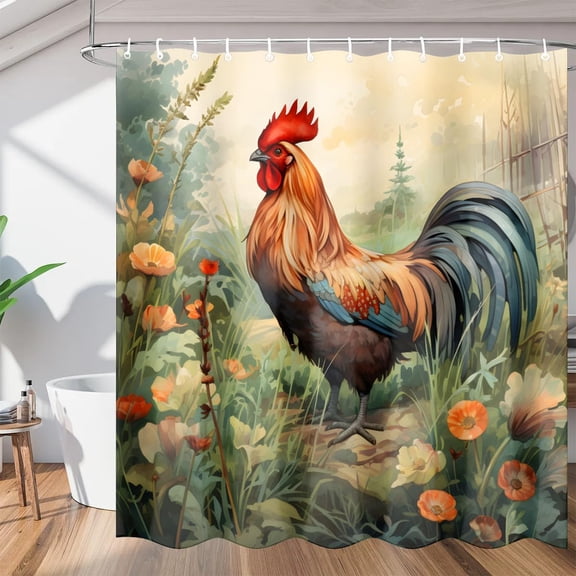 Rustic Rooster Shower Curtain, Waterproof Fabric Shower Curtain, Washable Polyester Bath Curtain for Bathroom Decor 36"W X 72"H