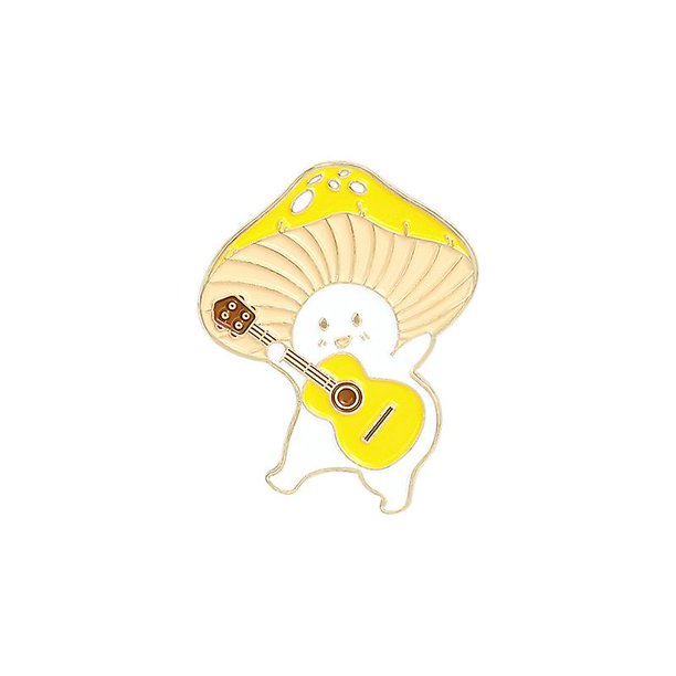 2 piezas de bonitos broches de setas, broches de setas esmaltadas que gotean, setas que tocan la guitarra, hebilla antideslumbrante de dibujos animados para estudiantes