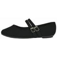 thumbnail image 2 of Top Moda Women Mary Jane Flats Buckle Strap Square Toe Comfort Dress Ballet Shoes PONGO-9 Black Nubuck Suede 8.5, 2 of 5