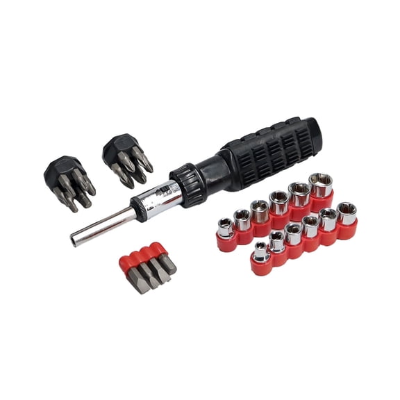 ULTRA STEEL 34PC Reversible Ratchet Wrench Driver Set with Bits and Sockets, CR-V Steel, Cushion Handle, Metric and SAE