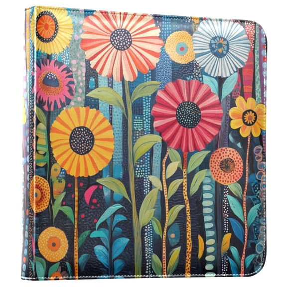 FORMRS 3 Ring Photo Album 4"x6" Self Adhesive Large Capacity PU Leather Cover, Orange Colorful Flowers