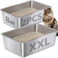 thumbnail image 1 of Caja de arena de acero inoxidable XXL 8 pulgadas profundidad extragrande para gatos grandes metal sin olor antiadherente fácil de limpiar, 1 of 8