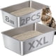 thumbnail image 1 of Caja de arena de acero inoxidable XXL 8 pulgadas profundidad extragrande para gatos grandes metal sin olor antiadherente fácil de limpiar, 1 of 8