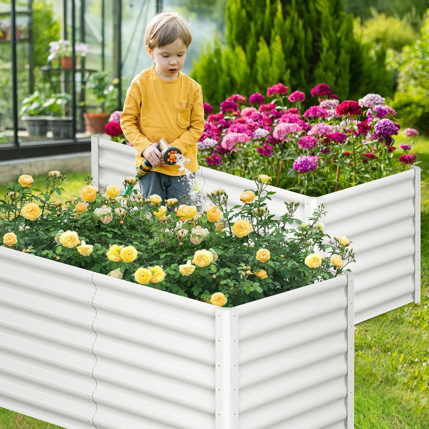 Lumiparty 2 Pack 6x3x2ft Metal Galvanized Raised Garden Bed, Ground Planter Box for Outdoor Vegetables Flowers, Beige