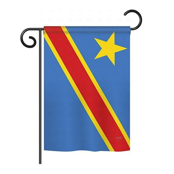 Breeze Decor BD-CY-GS-108291-IP-BO-D-US15-BD 13 x 18.5 in. DR Congo Flags of the World Nationality Impressions Decorative Vertical Double Sided Garden Flag Set with Banner Pole