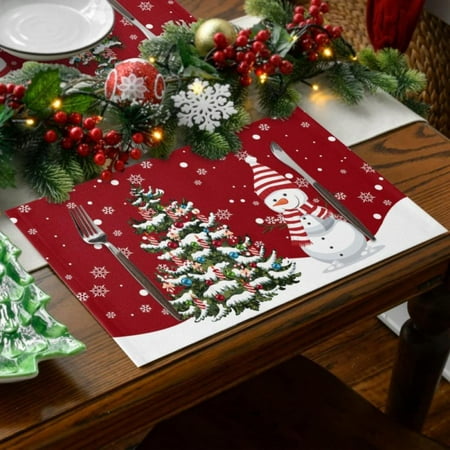 

2 Pcs Christmas Placemats Santa Claus Elk Plaid Placemats Reversible Heat-Resistant Santa Claus Place mat for Xmas Home Table Decorations