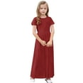 thumbnail image 5 of XMMSWDLA Spring Dresses Girls Maxi Dress short Sleeve Casual Holiday Dress with Pockets for 4-14 Years Wine Beach Dress, 5 of 9