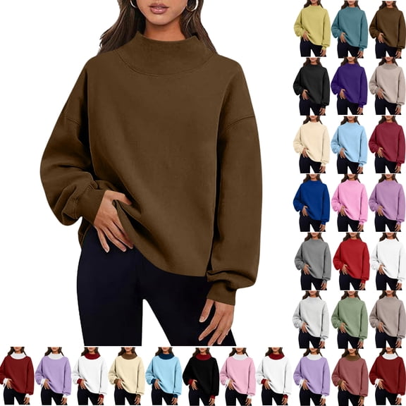 Fashion Plus Size Sweatshirts for Womens Pullover Fall Casual Loose Turtleneck Long Sleeve Solid Color Blouse Sweatshirt Tops