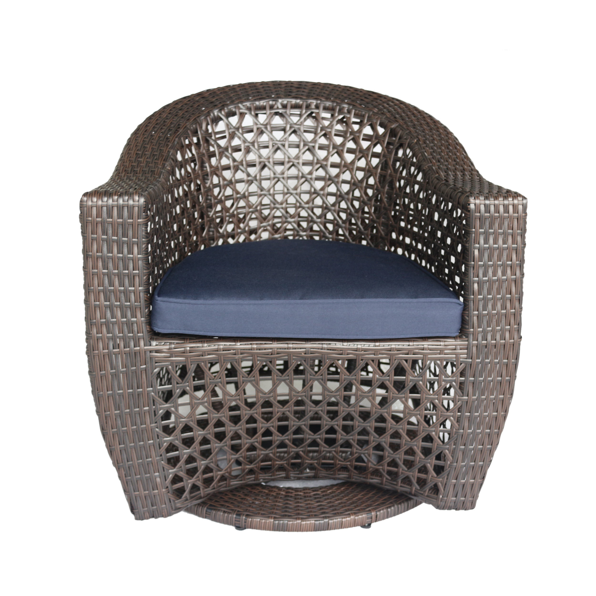 Jacqueline Patio Wicker Swivel Chair, MultiBrown and Navy Blue