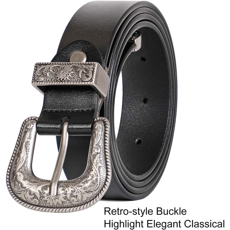 Women Leather Belts Ladies Vintage Western Design Black 