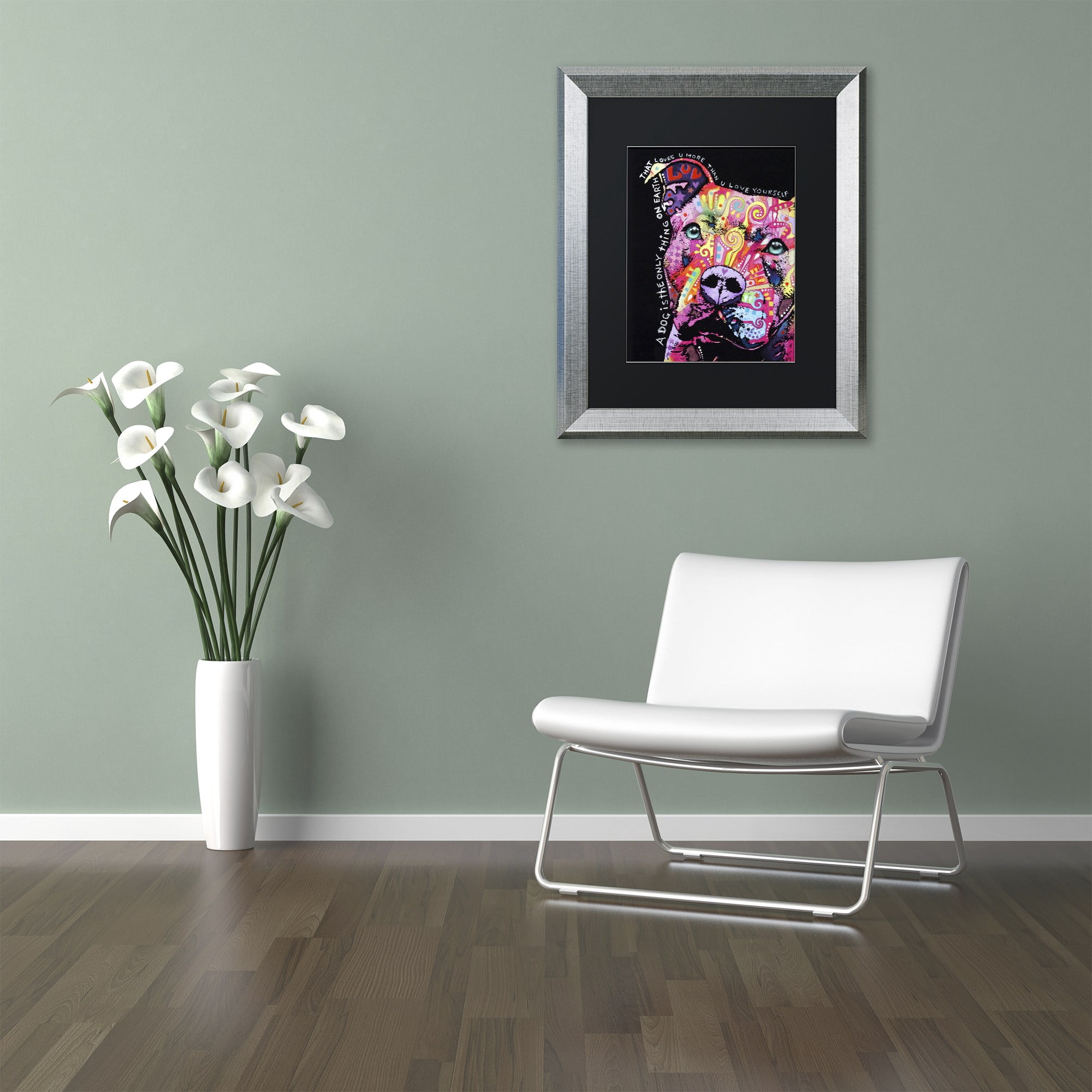 Trademark Fine Art "Thoughtful Pit Bull" Canvas Art by Dean Russo, Black Matte, Silver Frame