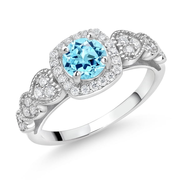 Gem Stone King 925 Sterling Silver Blue Apatite and White Moissanite Engagement Ring for Women (1.20 Cttw, Round 6MM, Gemstone Birthstone, Size 8)