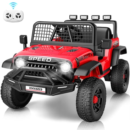 VIBESPARK 12V Ride on Toys for Toddlers Ride on Cars with Remote Control, Electric Ride on Truck Car w/ Bluetooth, Music, Stories, Battery Indicator, Volume Adjustment, Breathing Light, Red