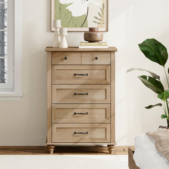 Oak Farmhouse Dresser - 5-Drawer Wooden Chest of Drawers for Bedroom Living Room