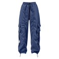 thumbnail image 5 of Venzia Women Drawstring Cargo Jogger Pants Loose Wide Leg Streetwear Trousers, 5 of 6