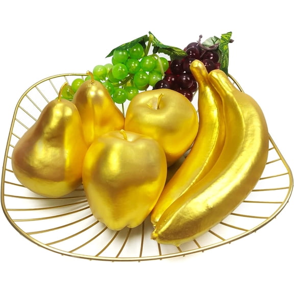 8 PCS Artificial Golden Fruits, Fake Fruits for Decoration Home Christmas Golden Fruits Props Artificial Grapes Apple Banana Pear Table Centerpieces Faux Mixed Fruits