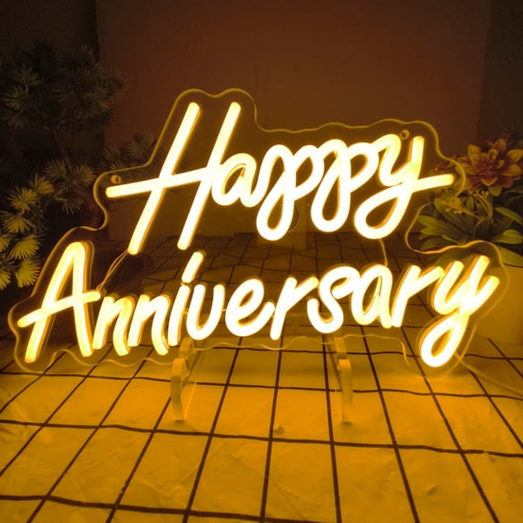Happy Anniversary Neon Sign,Wedding Birthday Party Decoration Neon Light for Bedroom,Living,Home Bar Valentine's Day Anniversary Decor Gift