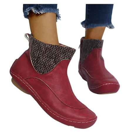 

Vikakiooze Women b-o-o-t s Retro Flat Bottom Shoes Casual b-o-o-t s Slip On Zipper Shoes Shoes for Women 2022