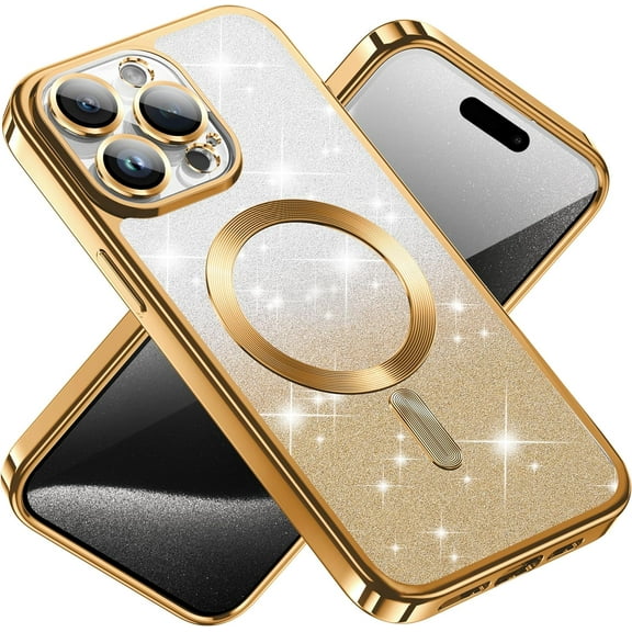 Magnetic Clear for iPhone 15 Pro Max Case Clear Silicone Shockproof with MagSafe Charging Luxury Women Girly Men Protective Phone Cases for iPhone 15 Pro Max Case Gold