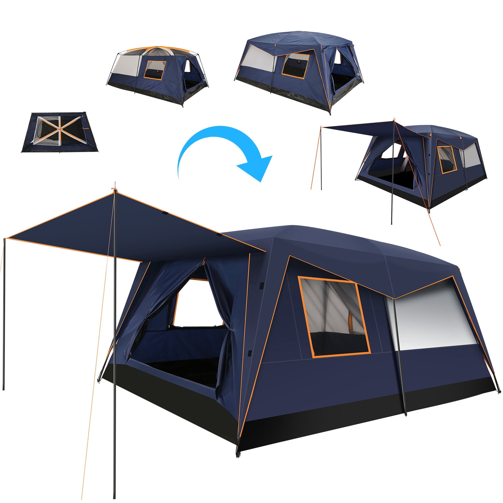 SANOPY 10 Person Camping Tent，14×10 FT Waterproof & Windproof,Easy Manual Setup with 8 Wind Ropes & 14 Ground Nails, Ideal for Family & Group Outdoor Trips, Dark Blue