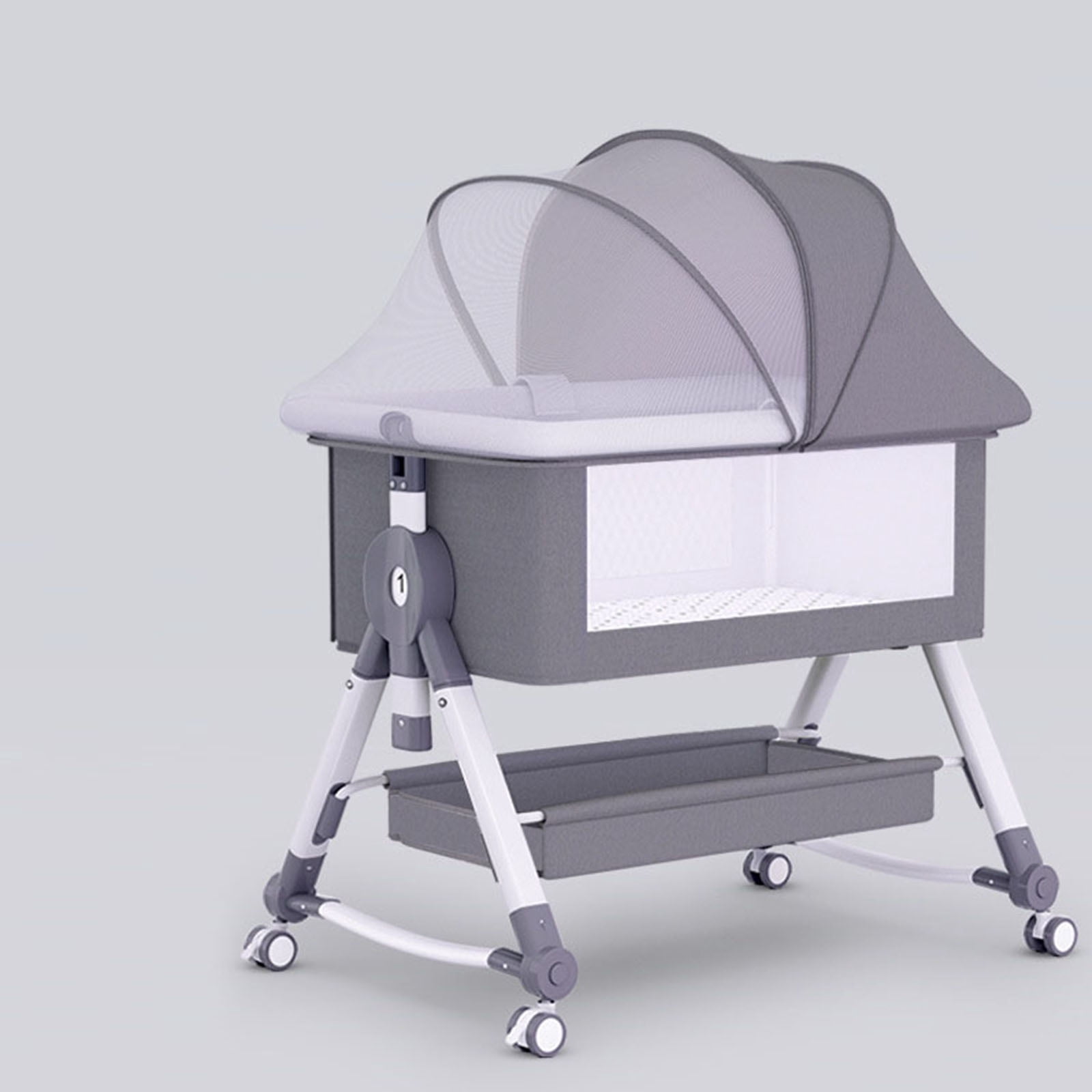 SLLINGLUO Baby Bassinet with Wheels, 5-Level Height Adjustable Folding Bedside Crib, Light Gray
