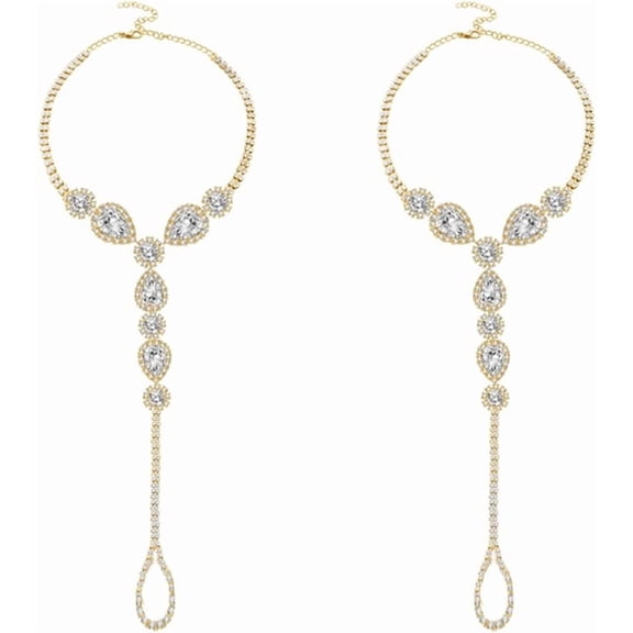 2Pcs Diamond Foot Chain Barefoot Sandals Anklet with Toe Ring Rhinestone CZ Crystal Ankle Bracelet Ankle Chain Summer Beach Wedding Foot Jewelry Dainty Party Accessories