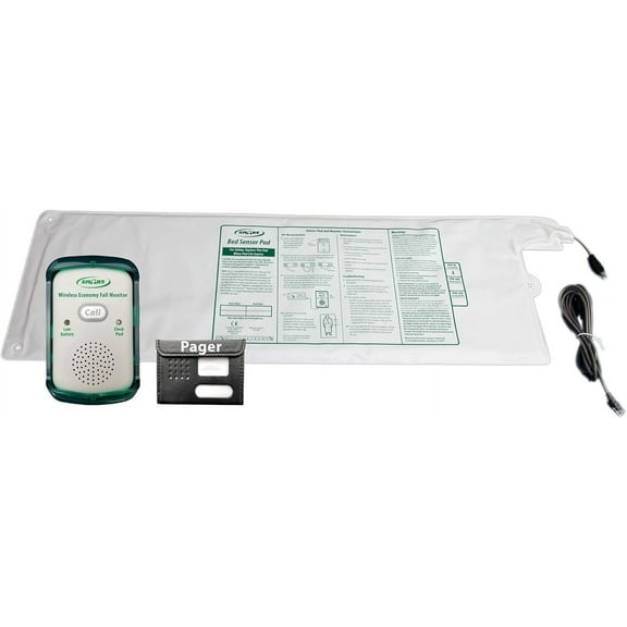 Wireless Economy Quiet Fall Alert with 10in x 30in Bed Pad and Caregiver Pager