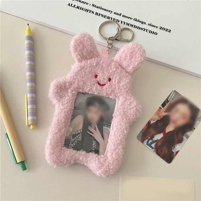 Cute Photocard Holder with Keychain - Cartoon Cat Rabbit Photo Sleeve for ID Bank Card and Bus - Protective Photo Sleeves Protector
