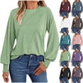 thumbnail image 1 of Top de tallas grandes,Blusa informal de color liso para mujer, cuello redondo, manga larga, tela acrílica, cómoda para uso diario, sopatenor, 1 of 8