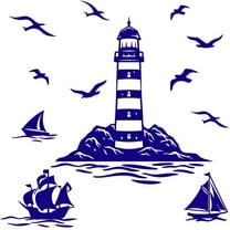 Blue Lighthouse Wall Stickers Sailboat Seagull Wall Decals Seaside Scenery Vinyl Decals Wall Stickers
