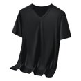 thumbnail image 3 of Mens Casual Loose V Neck T Shirts Solid Color Loose Fit Casual Basic Tees Summer Soft Tops Black L by Awwp, 3 of 6