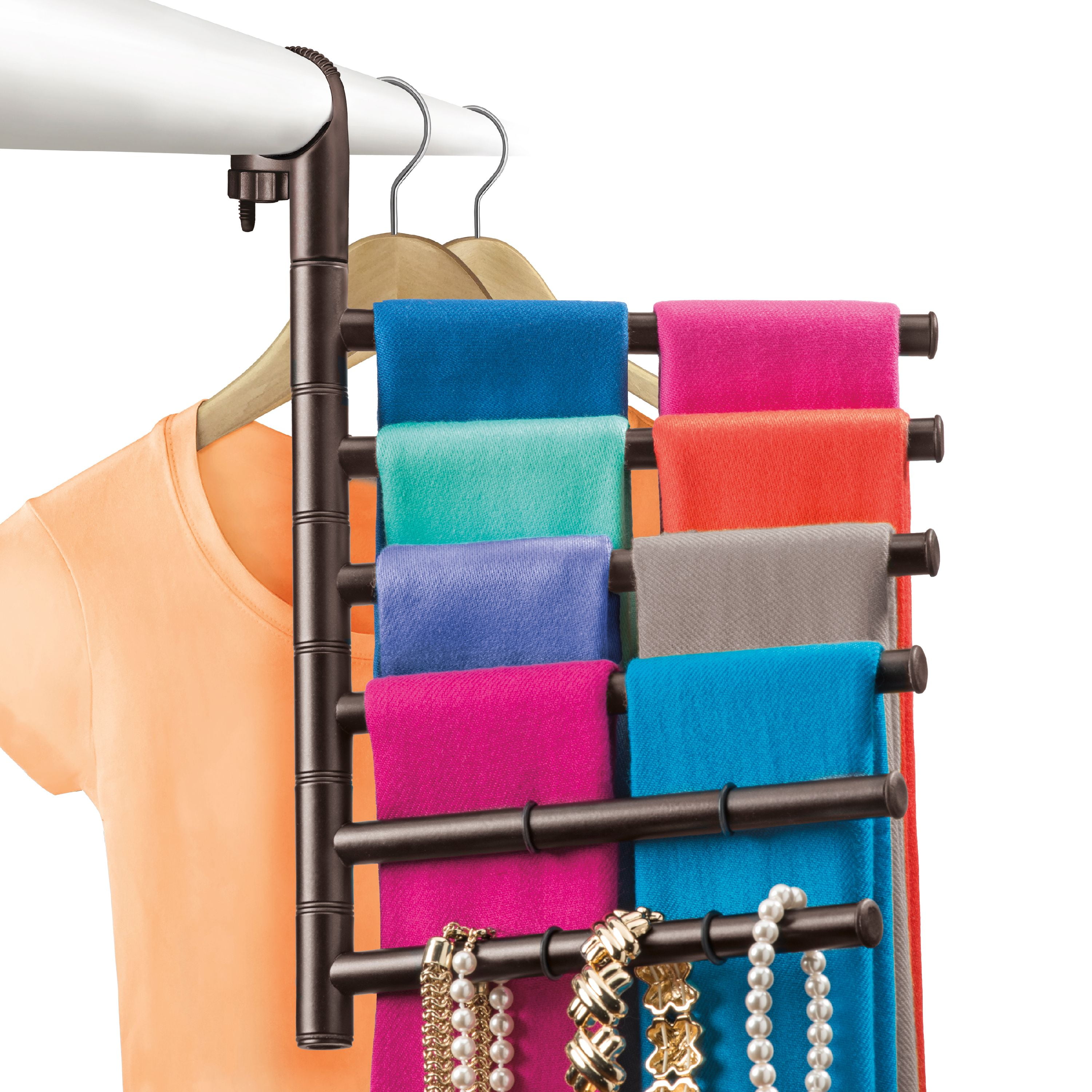 Lynk® Hanging Pivoting Scarf Rack and Accessory Holder - Closet Hanger