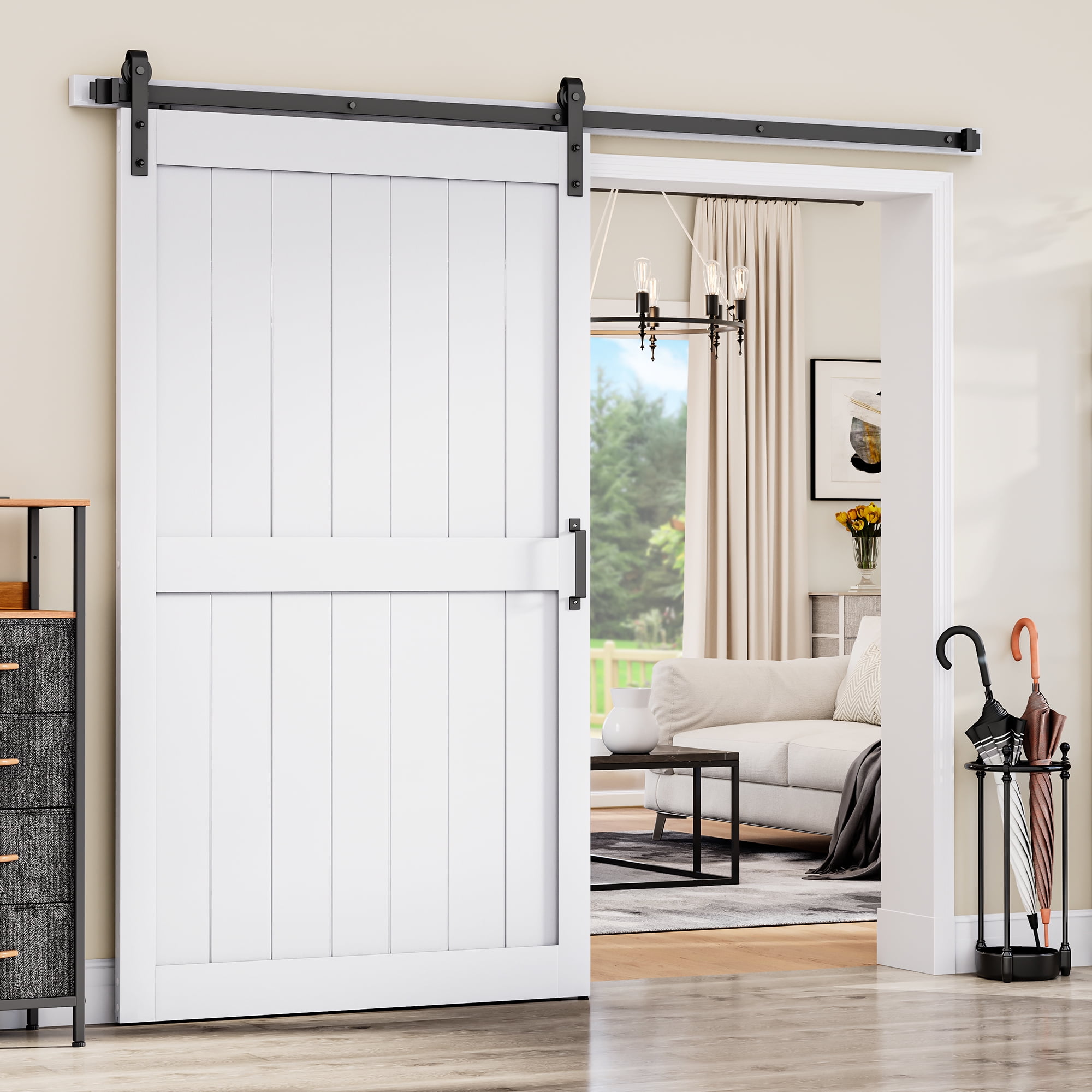 Dextrus 48 in x 84 in Solid Wood Barn Doors Painted with Installation Hardware Kit Barn Door,H-Style Solid Core Single Barn Door, White